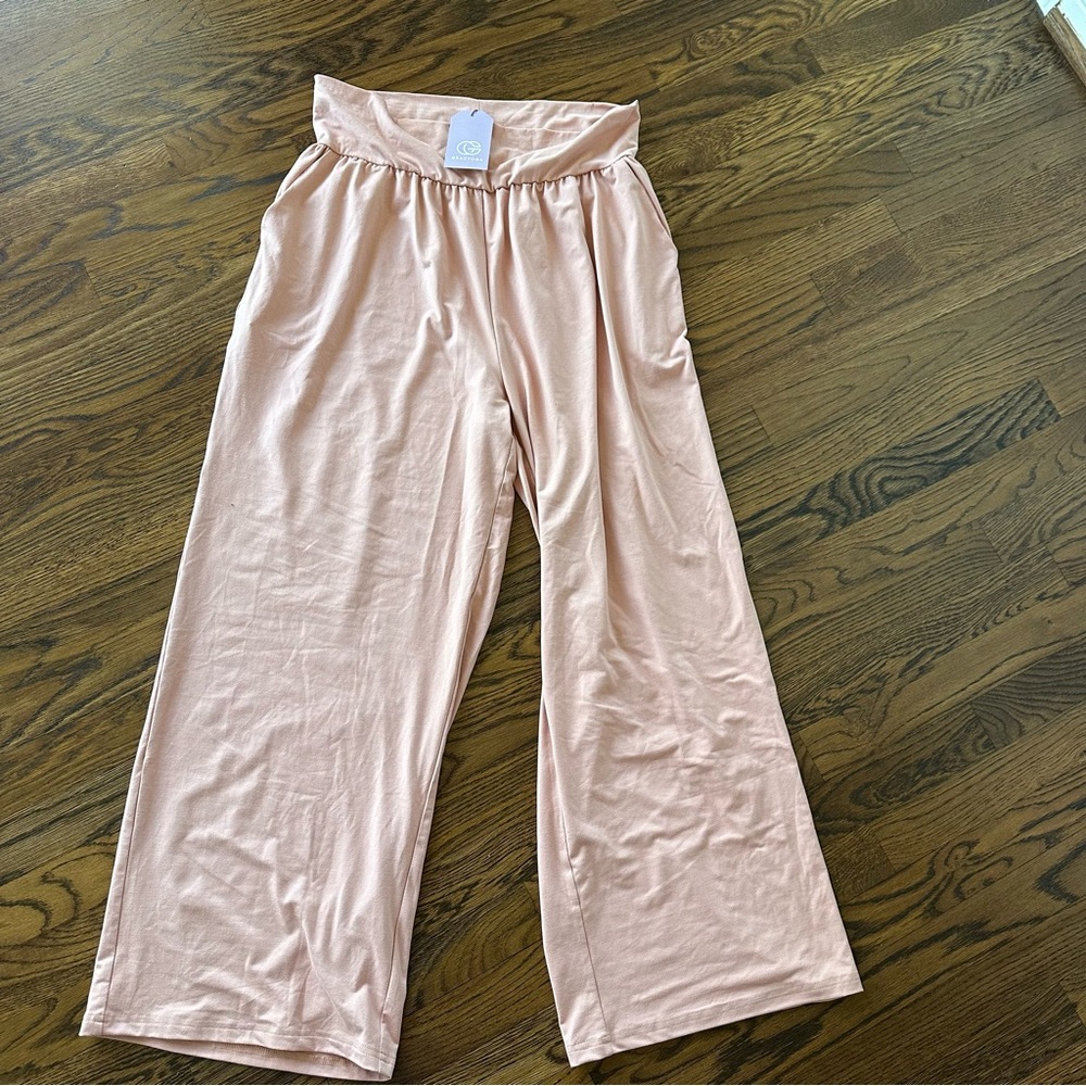 New XXL Gracyoga blush pink High Waisted Wide Leg Casual Flowy Yoga Pants - Picture 7 of 15